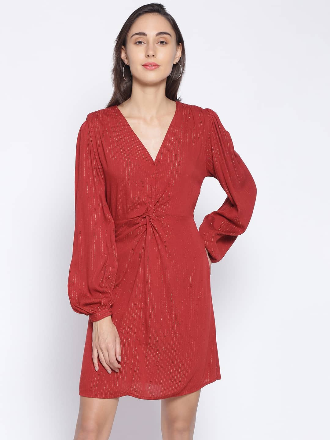 Oxolloxo Women Viscose Rayon Solid A-line Dress ( Red )