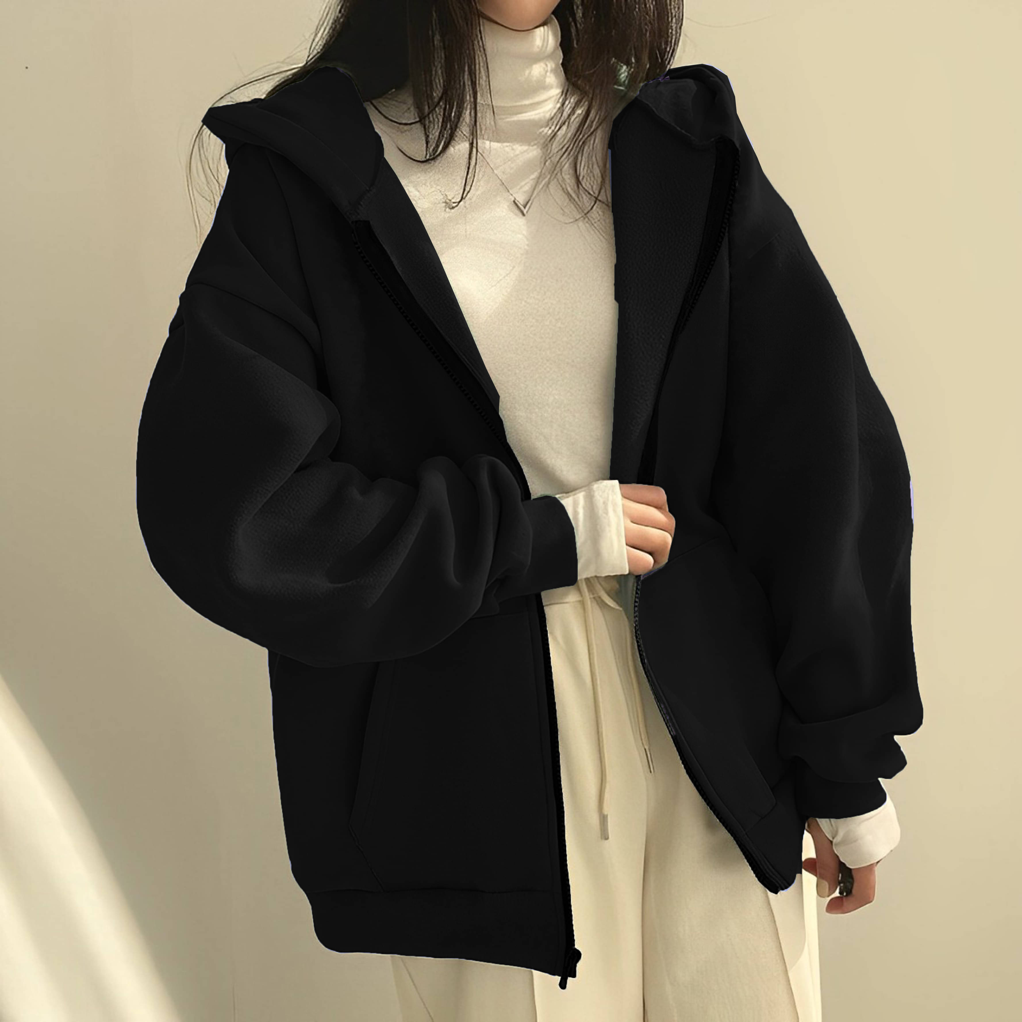 Parona Women Fleece Hooded Sweatshirt ( Black ) Parona Women Fleece Hooded Sweatshirt ( Black )