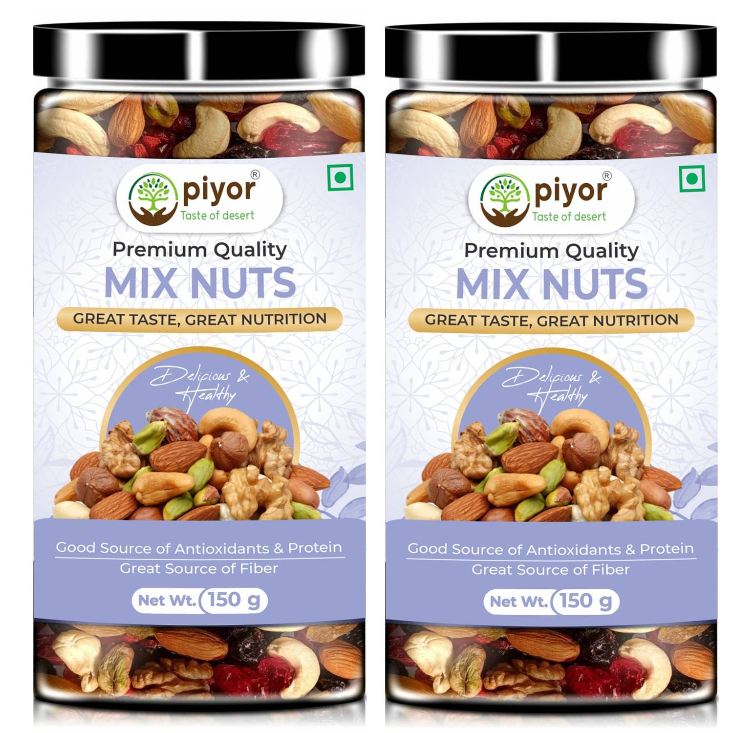 Piyor Mixed Nuts (Mix Dry Fruits) 150g Pack of 2 Piyor Mixed Nuts (Mix Dry Fruits) 150g Pack of 2