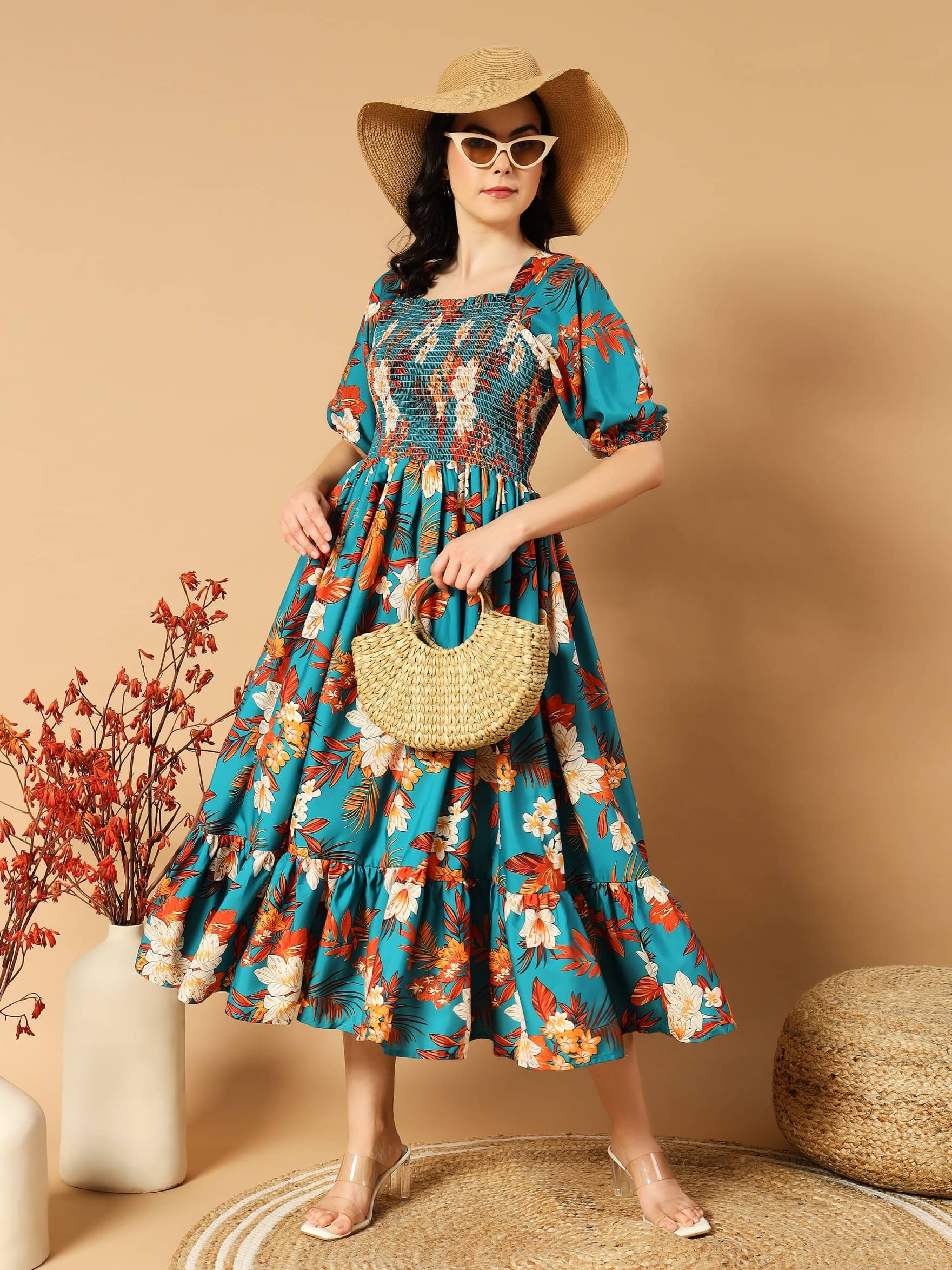 RAIYANI FASHION Women Polyester Printed Fit & Flare Dress ( Green ) RAIYANI FASHION Women Polyester Printed Fit & Flare Dress ( Green )