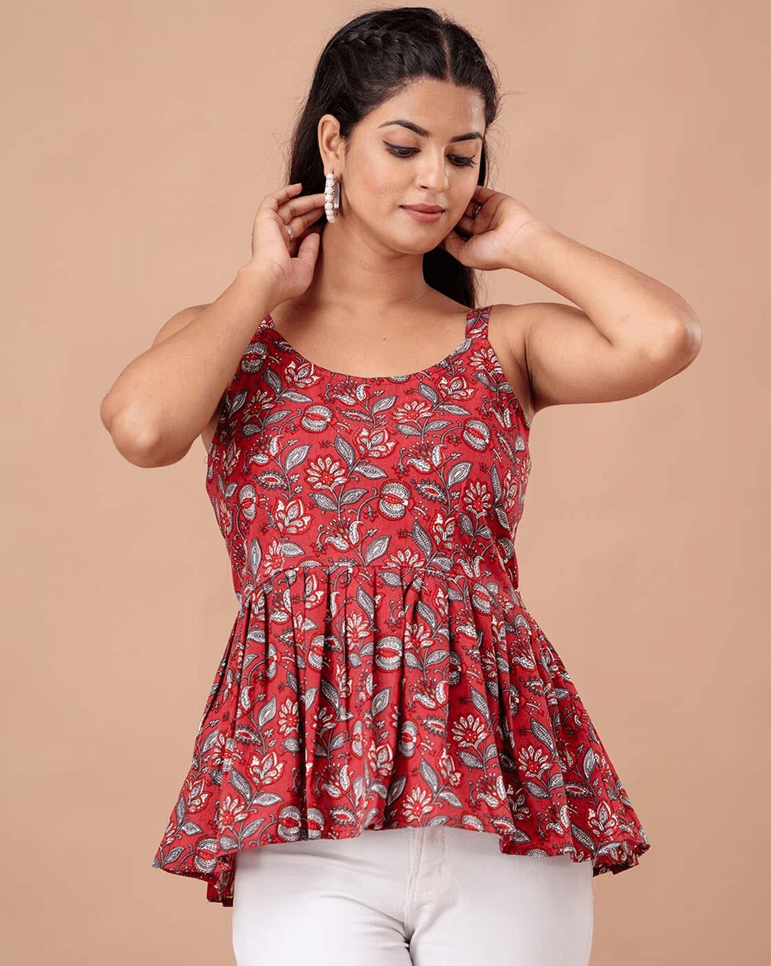 Rangun Women's Rayon Peplum Top ( Red ) Rangun Women's Rayon Peplum Top ( Red )