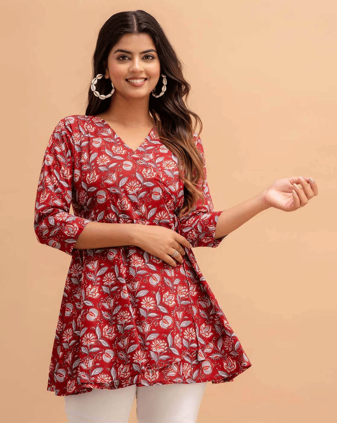 Rangun Women's Rayon Peplum Top ( Red ) Rangun Women's Rayon Peplum Top ( Red )