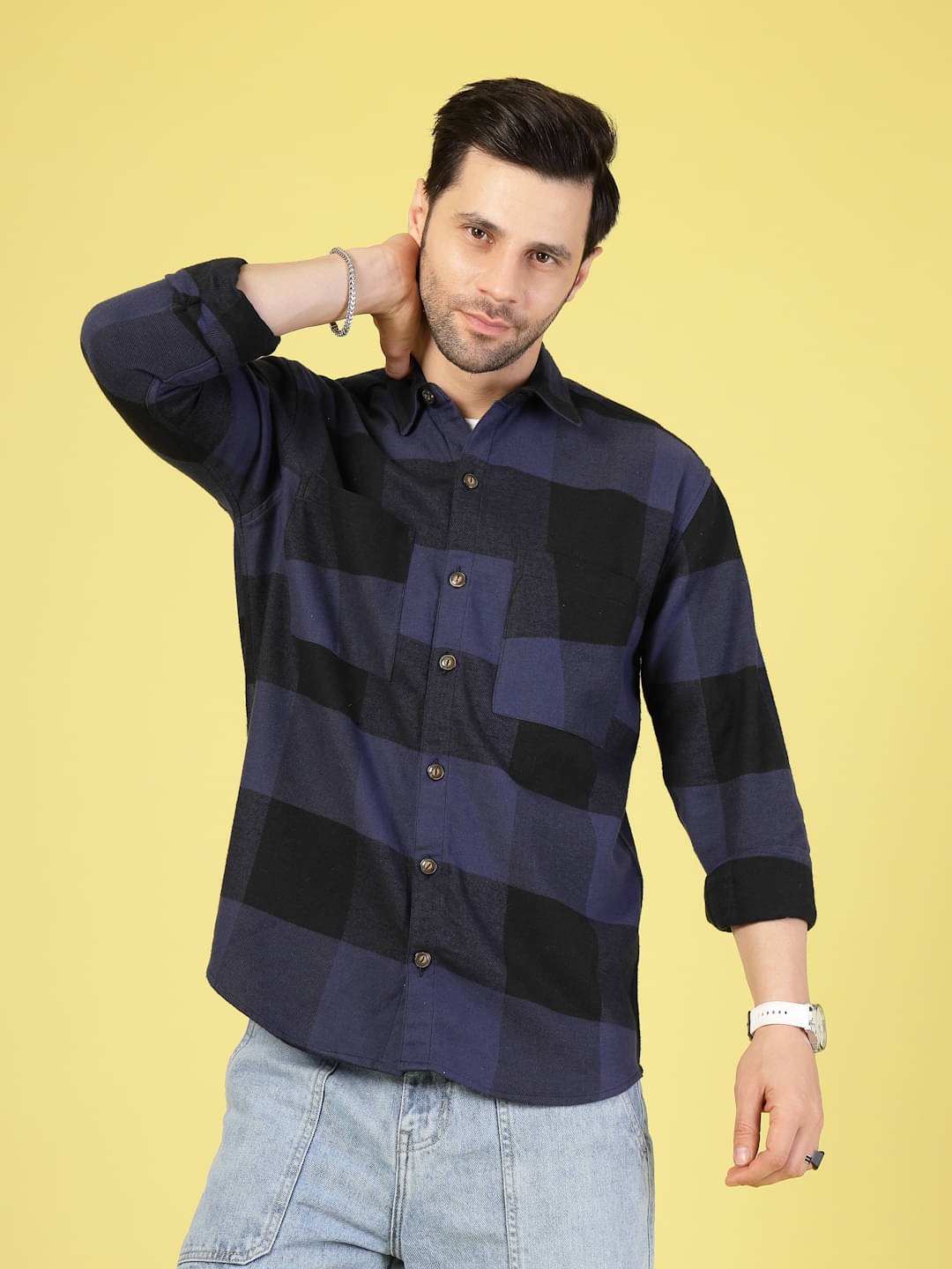     			Rigo Flannel Oversized Fit Checks Full Sleeves Men's Casual Shirt - Blue ( Pack of 1 )