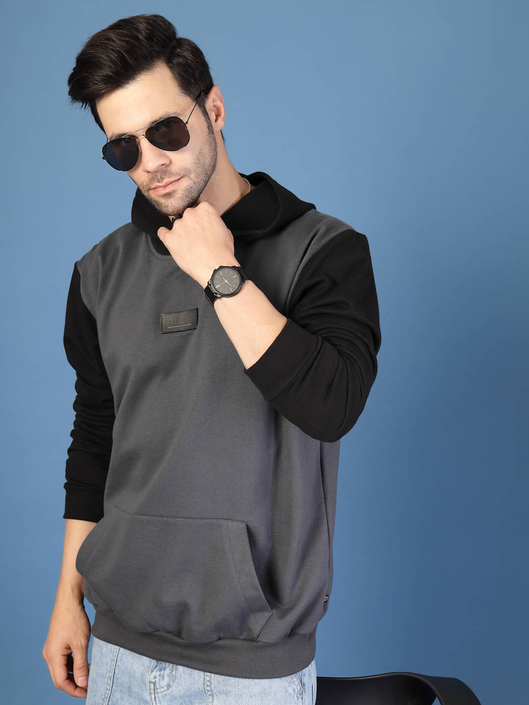     			Rigo Fleece Hooded Men's Sweatshirt - Grey ( Pack of 1 )