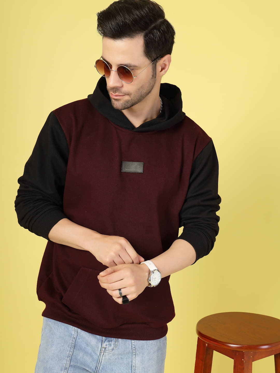     			Rigo Fleece Hooded Men's Sweatshirt - Wine ( Pack of 1 )