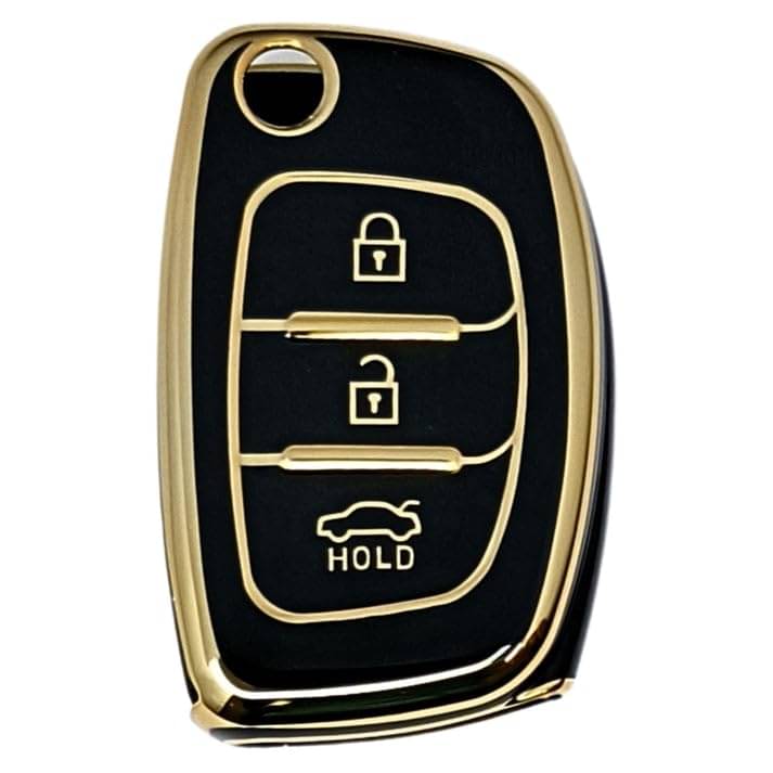     			SIAGO TPU Key Cover Compatible with Hyundai i 20, Xcent,Verna Flude 3 Button Flip Smart Key Cover (Black Pack of 1)