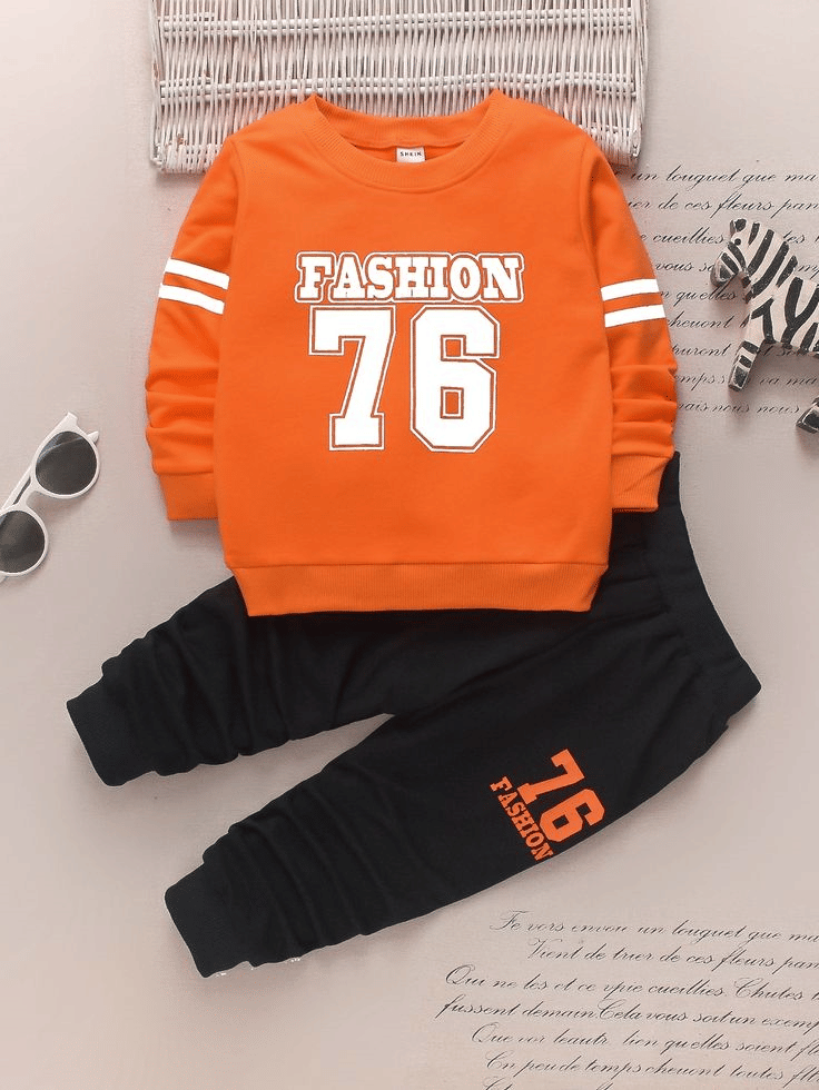 VELION Pack of 1 Baby Boys Cotton Blend Sweatshirt & Trackpant Set ( Orange )