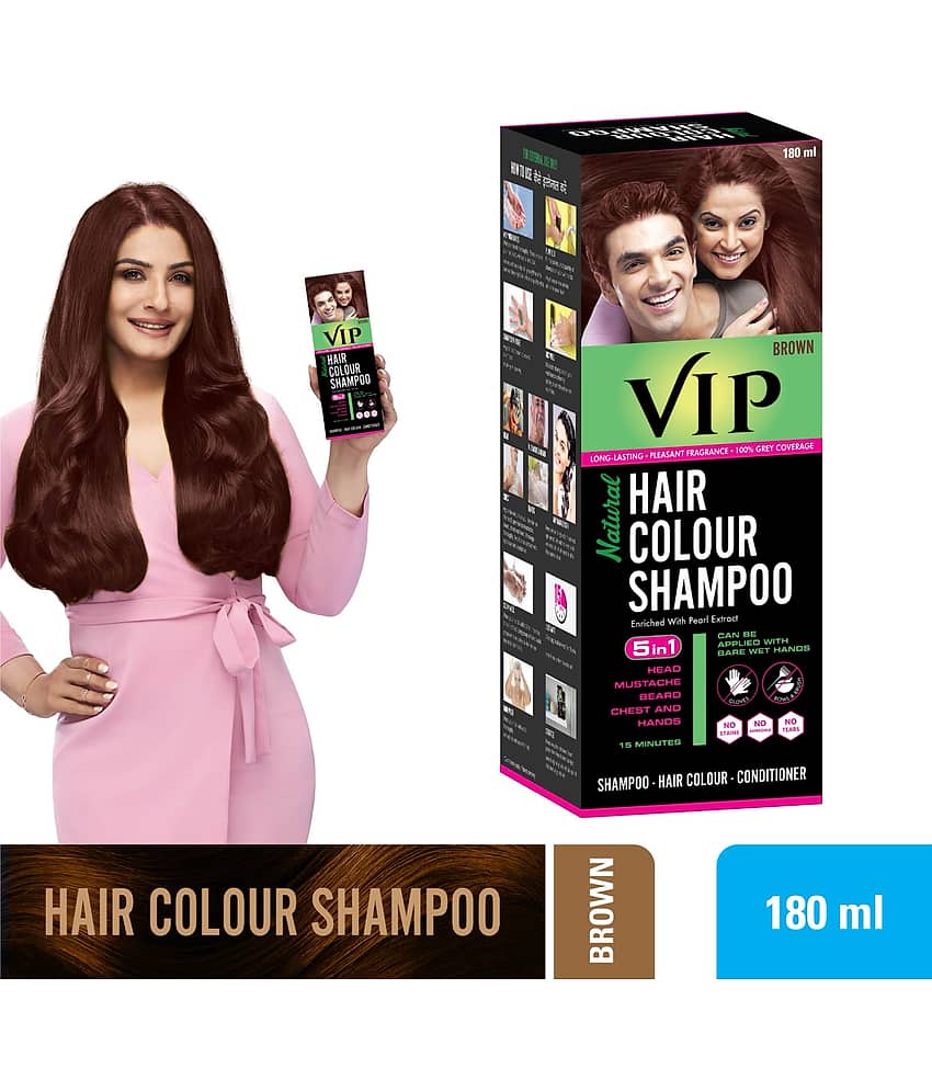 VIP Hair Colour Shampoo Ammonia Free Permanent Hair Color 180 mL Brown