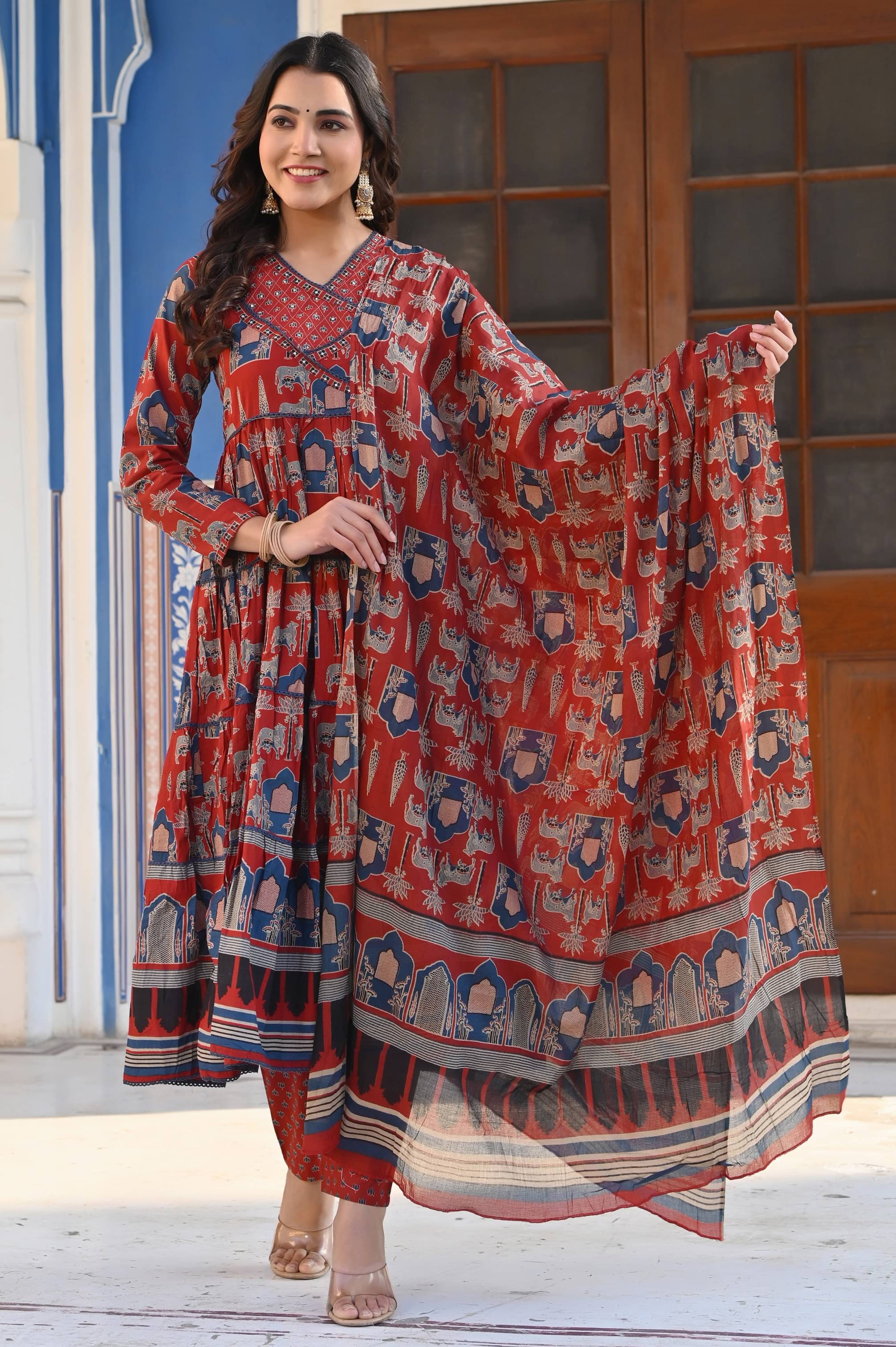     			Vbuyz Cotton Printed Kurti With Pants Women's Stitched Salwar Suit - Maroon ( Pack of 1 )