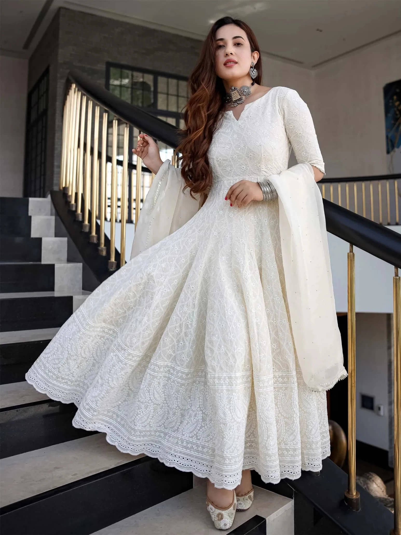 anushansa Pack of 1 Cotton Embroidered Anarkali Women's Kurti - ( Off White ) - Kurtis, Tunics | Buy online on ZillyBuy