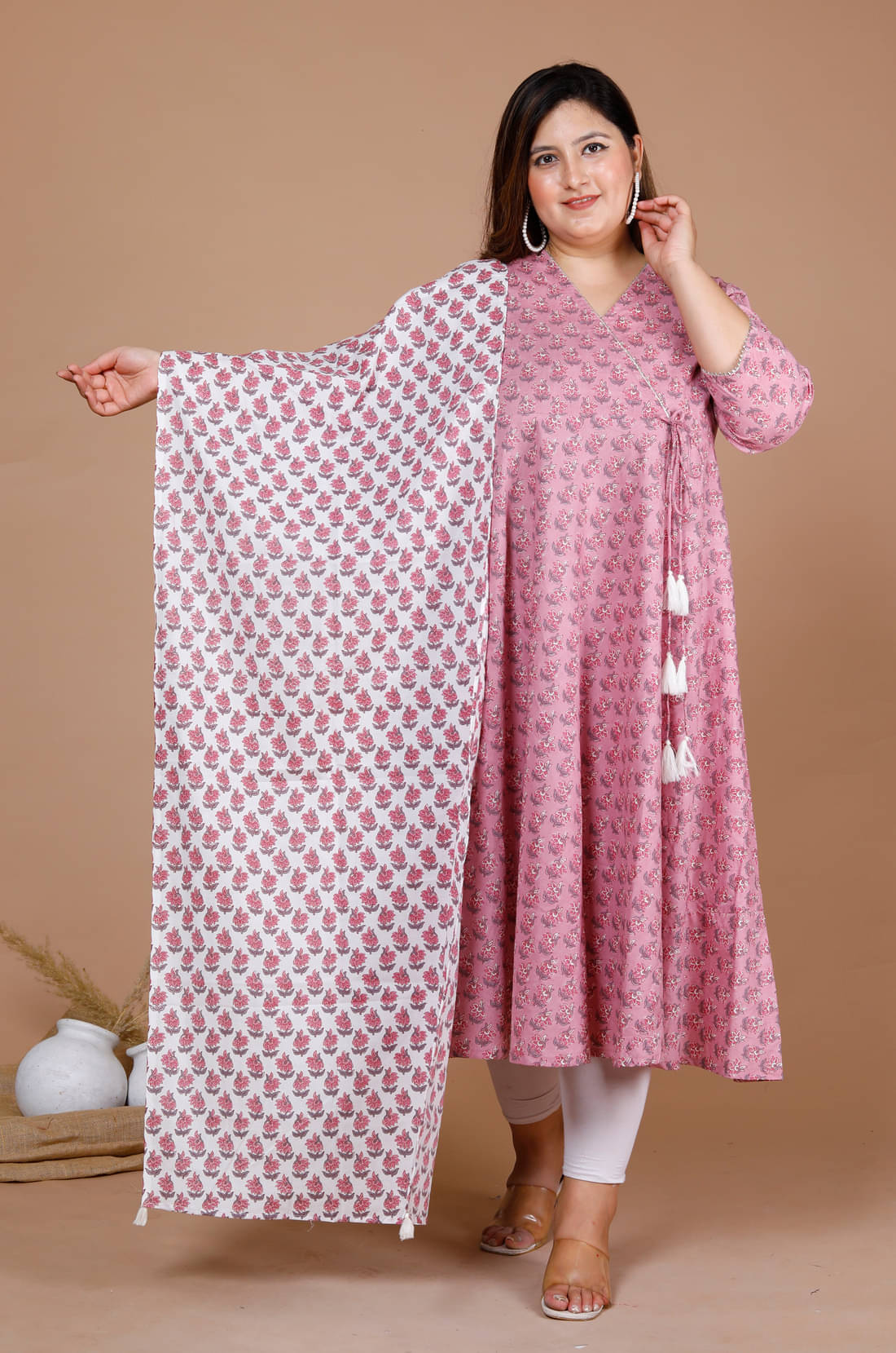     			miravan Pack of 1 Cotton Printed Angrakha Women's Kurti - ( Pink )
