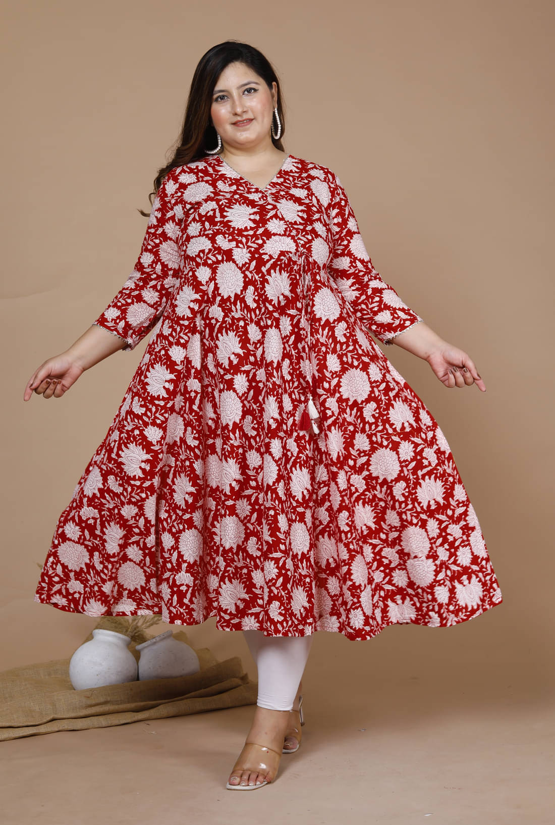     			miravan Pack of 1 Cotton Printed Anarkali Women's Kurti - ( Red )