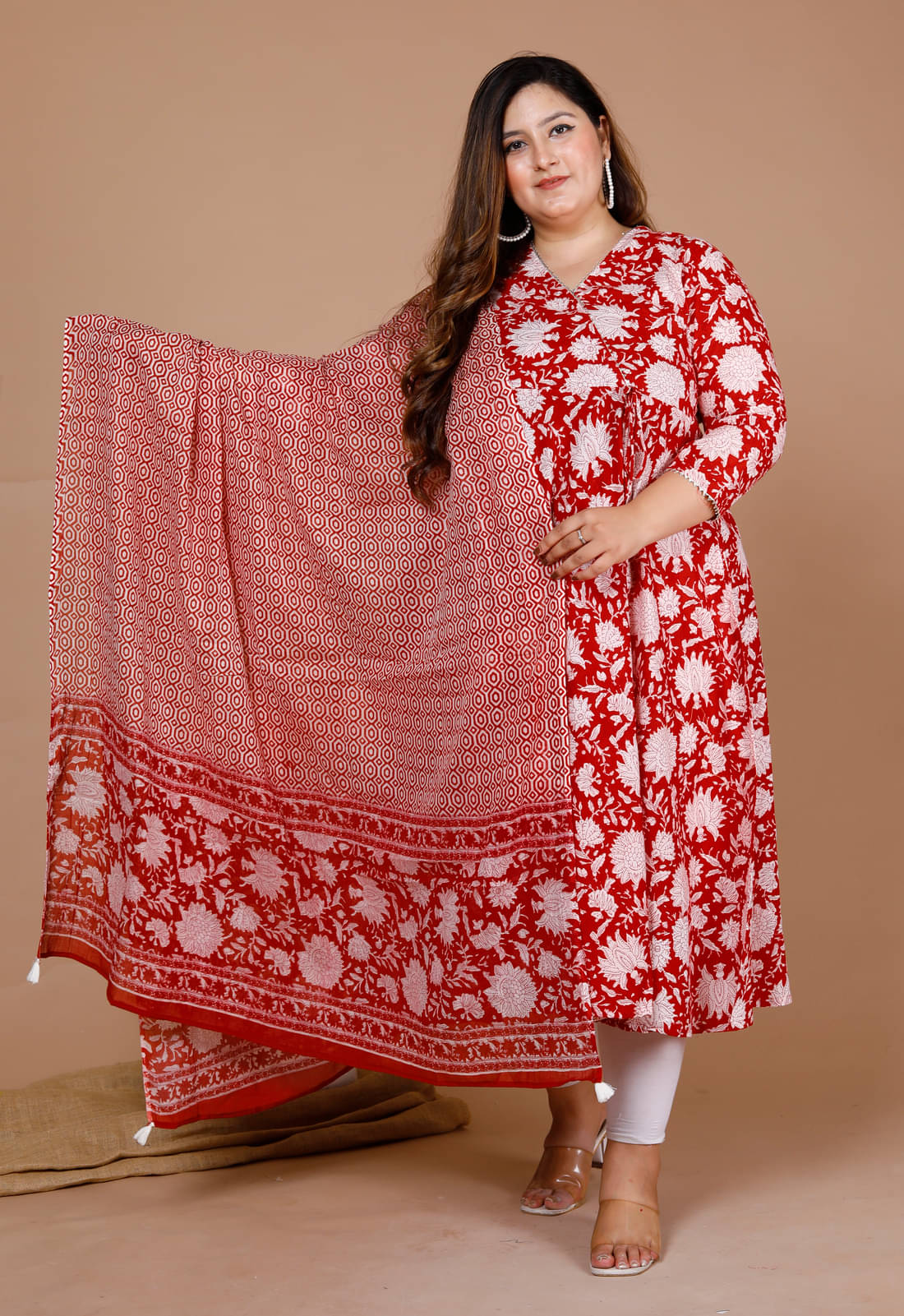     			miravan Pack of 1 Cotton Printed Angrakha Women's Kurti - ( Red )