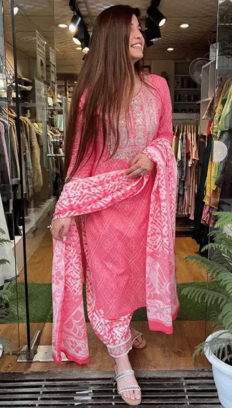     			piludi Viscose Embellished Kurti With Salwar Women's Stitched Salwar Suit - Pink ( Pack of 1 )
