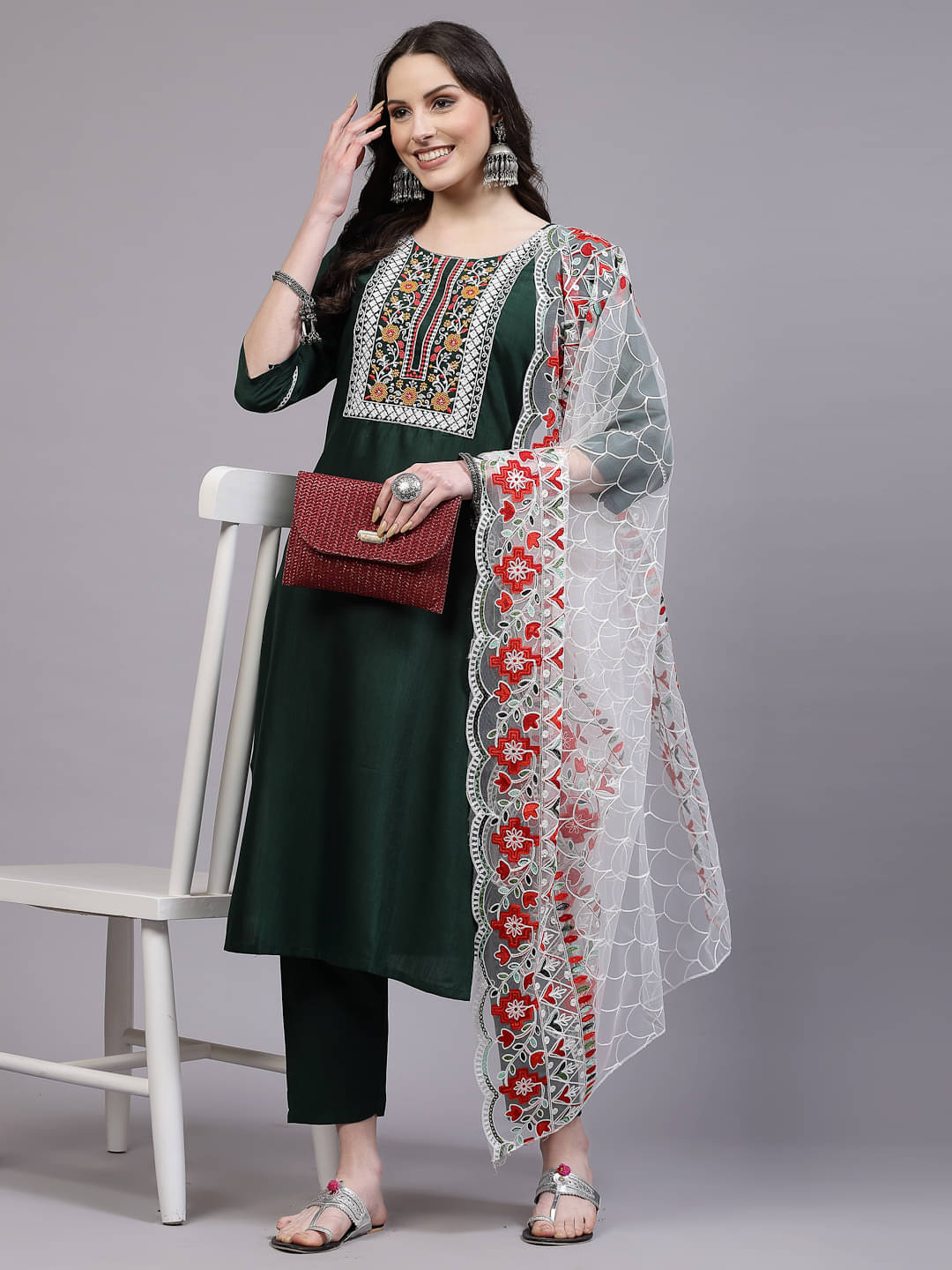     			piludi Viscose Embroidered Kurti With Pants Women's Stitched Salwar Suit - Green ( Pack of 1 )