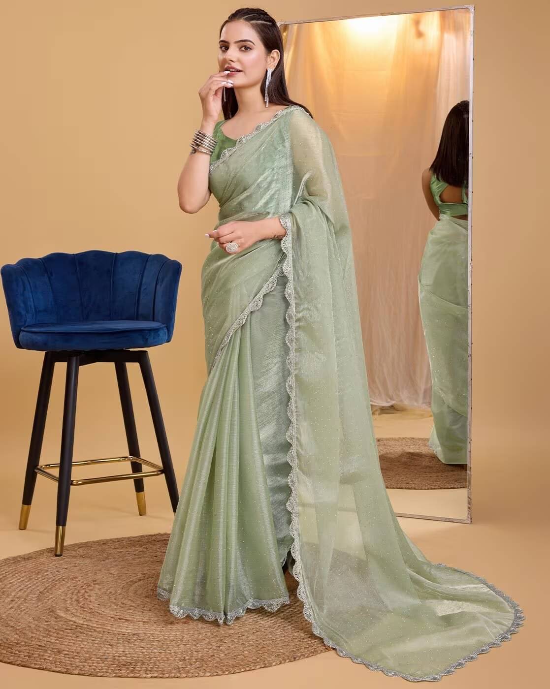     			A TO Z CART Net Embellished Saree With Unstitched Blouse Piece ( Turquoise )