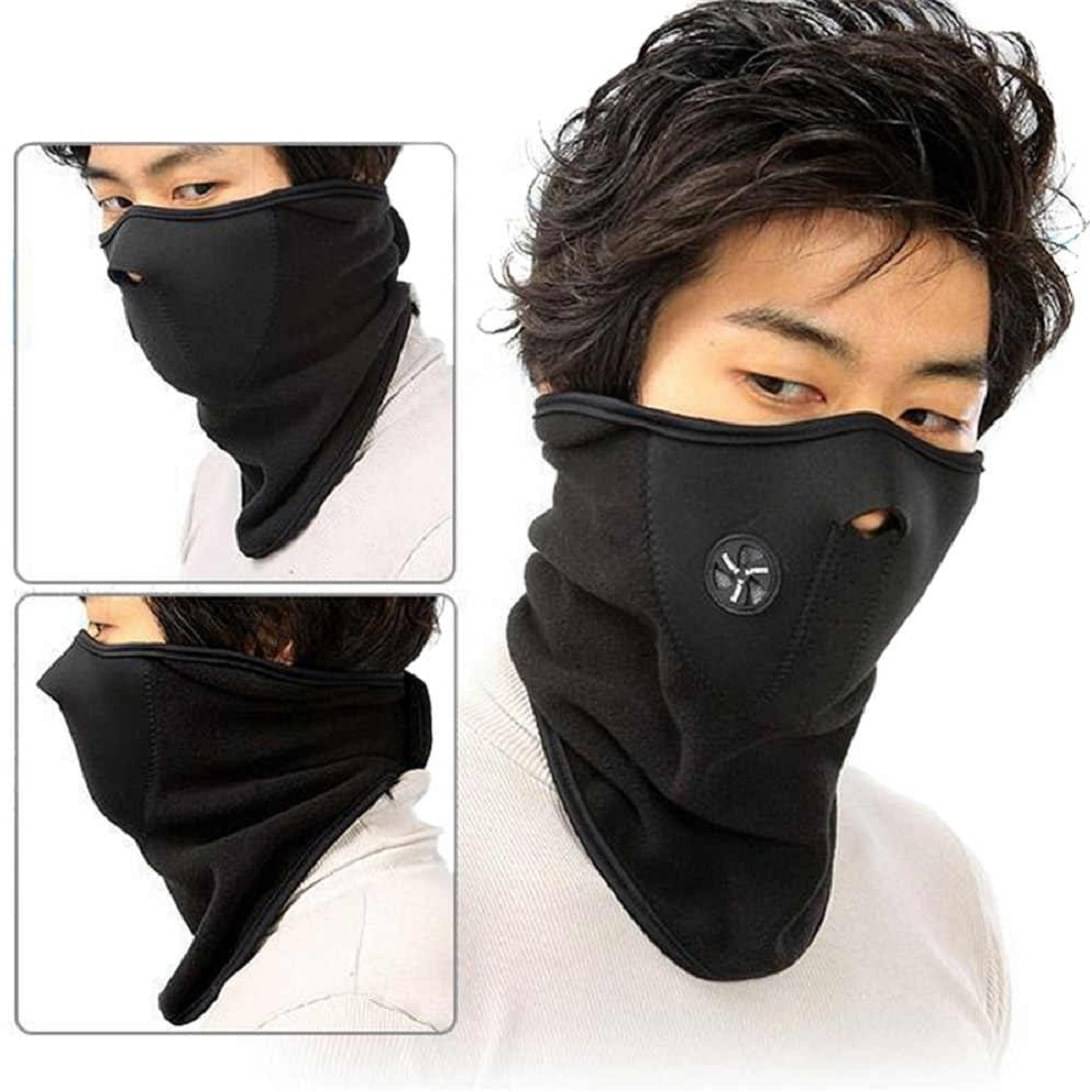    			AKSMIT Black Solid Woollen Bike Face Cover XXL