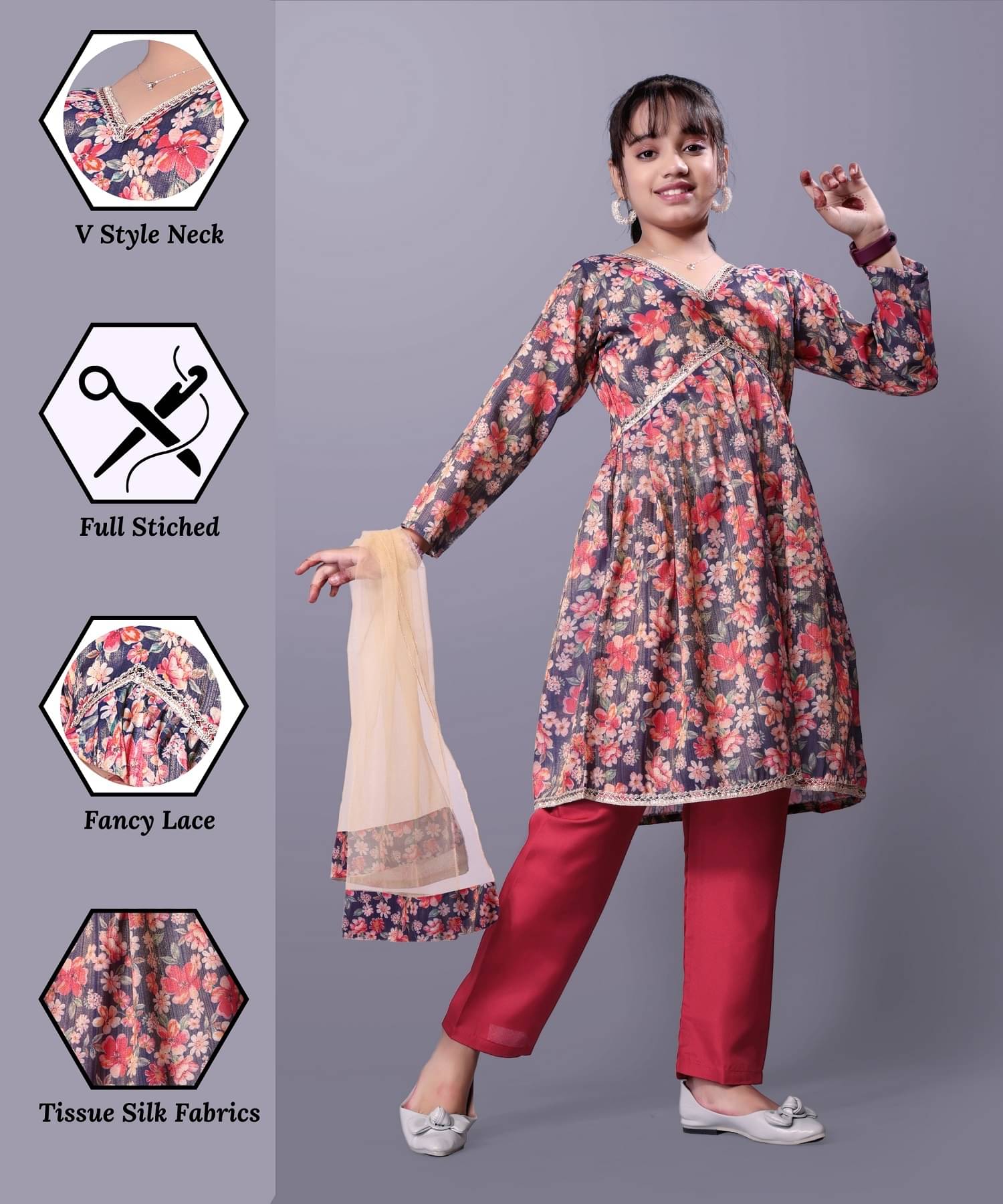     			Aarya Creation Girls Polyester Suit Sets ( Pack of 1 , Red )