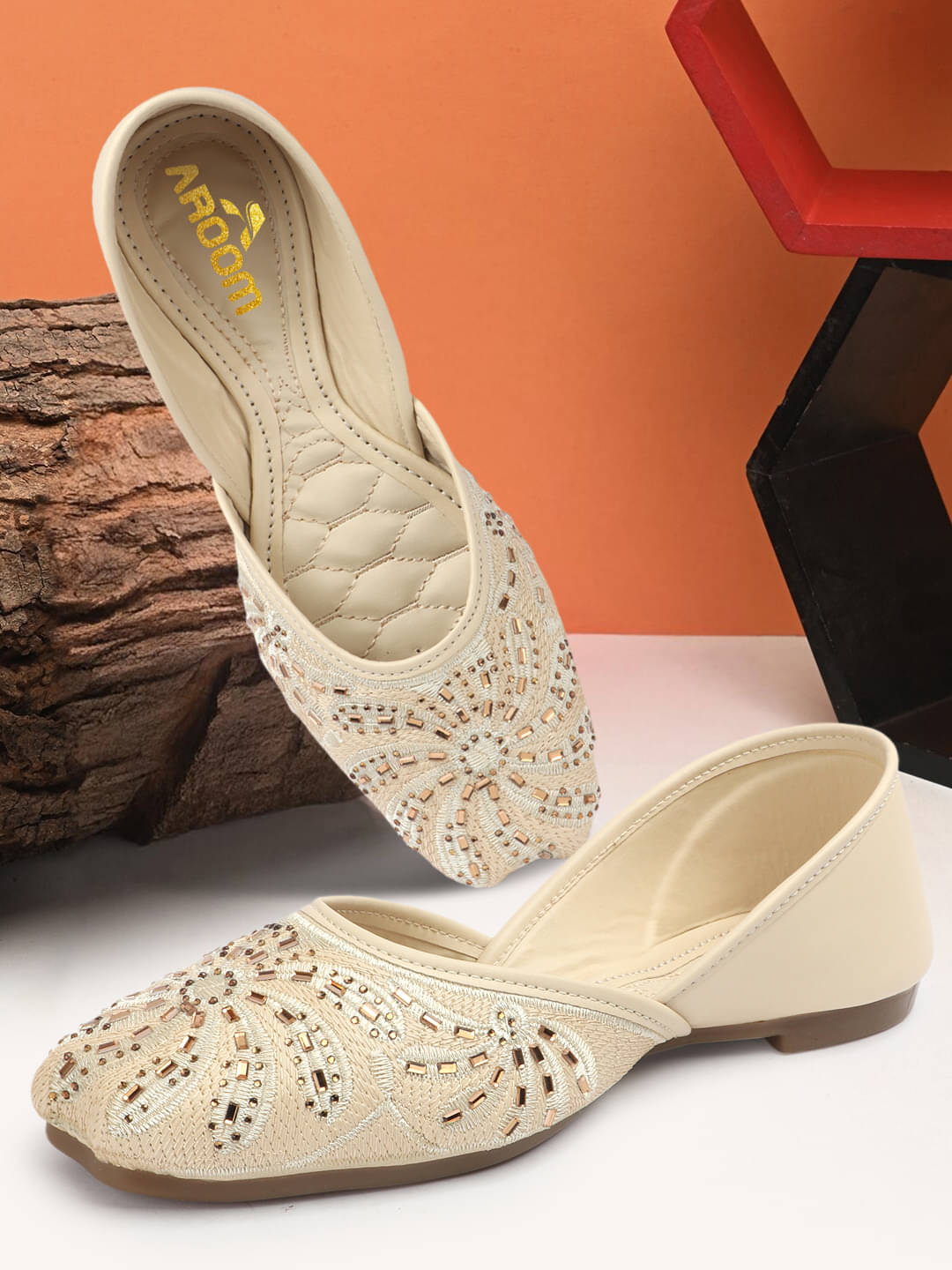Aroom Cream Women's Ethnic Ballerinas Aroom Cream Women's Ethnic Ballerinas