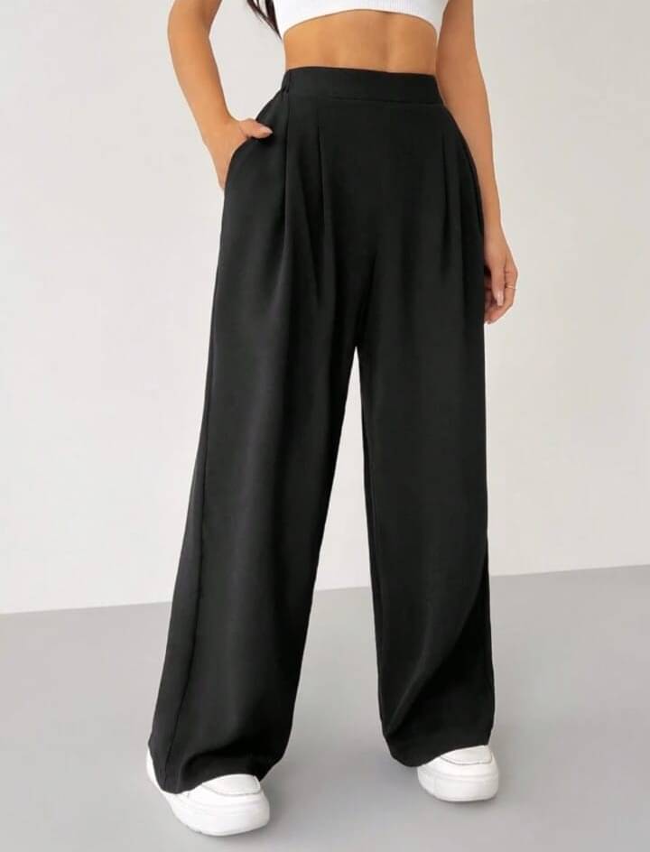     			Broadstar Pack of 1 Polyester Wide Leg Women's Casual Pants ( Black )