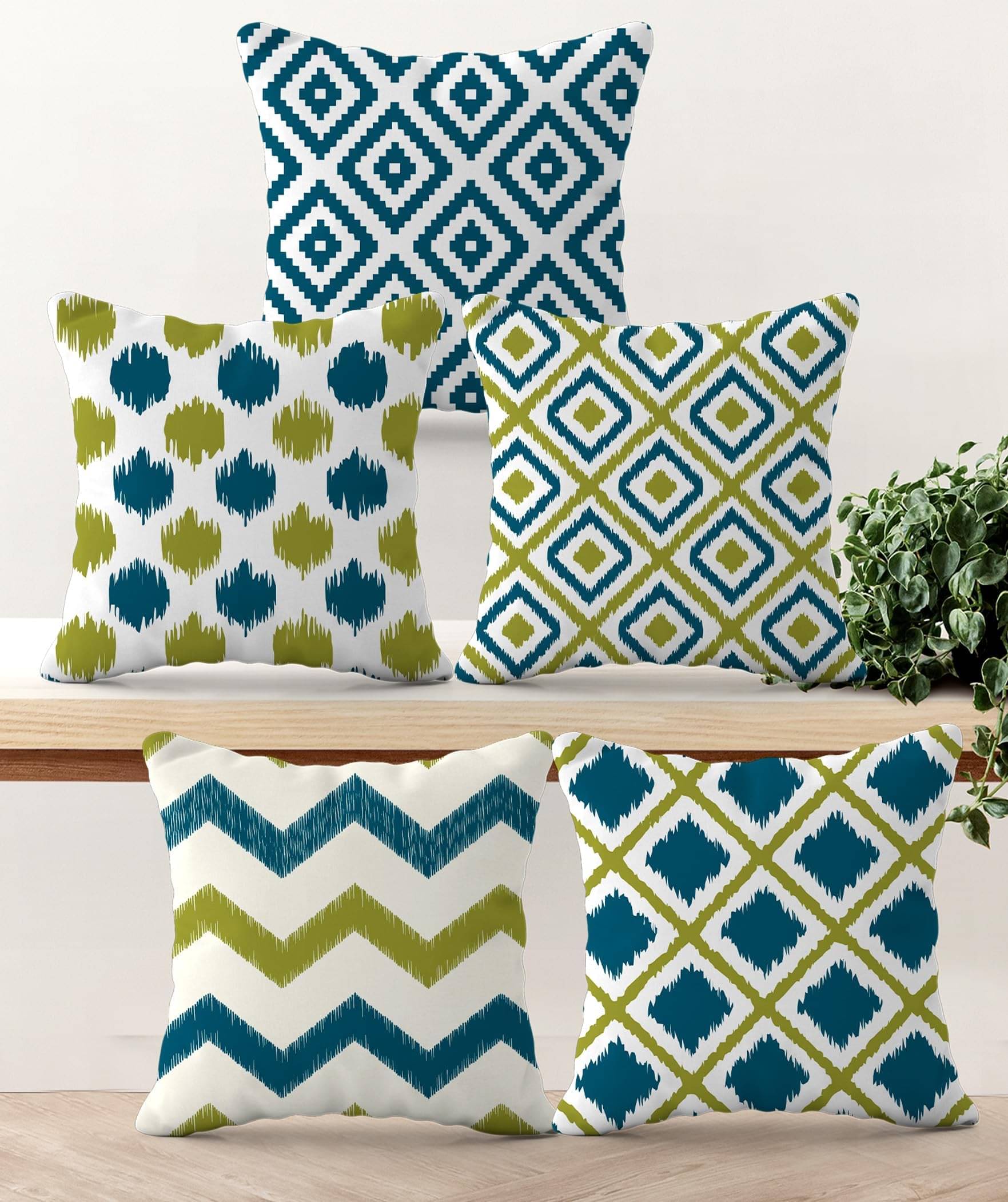 Crosmo Set of 5 Polyester Abstract Square Cushion Cover (40X40)cm - Blue Crosmo Set of 5 Polyester Abstract Square Cushion Cover (40X40)cm - Blue
