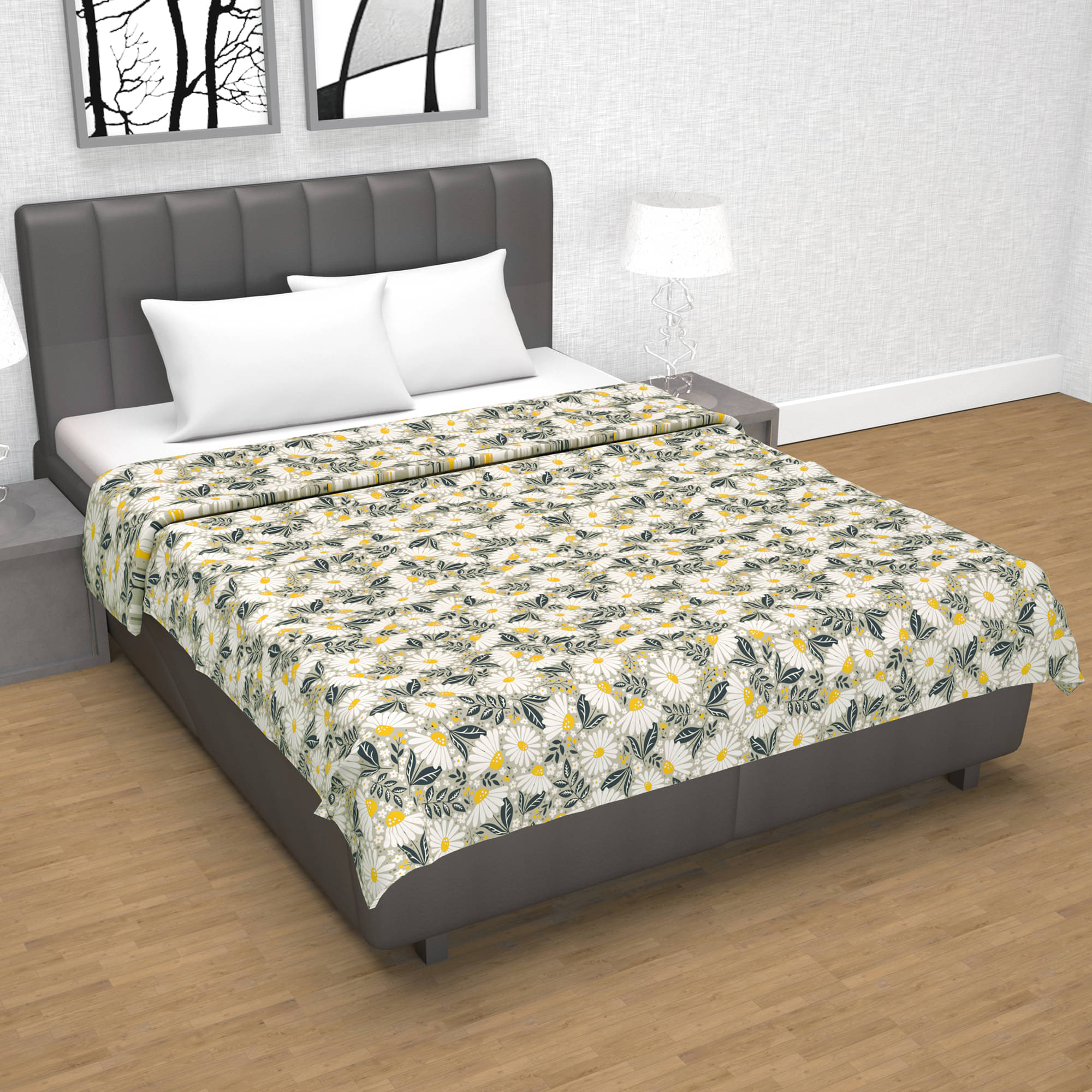     			DIVINE CASA Cotton Floral Printed Double Bed Blanket ( 220 cm x 205 cm ) - Yellow ( Pack of 1 )