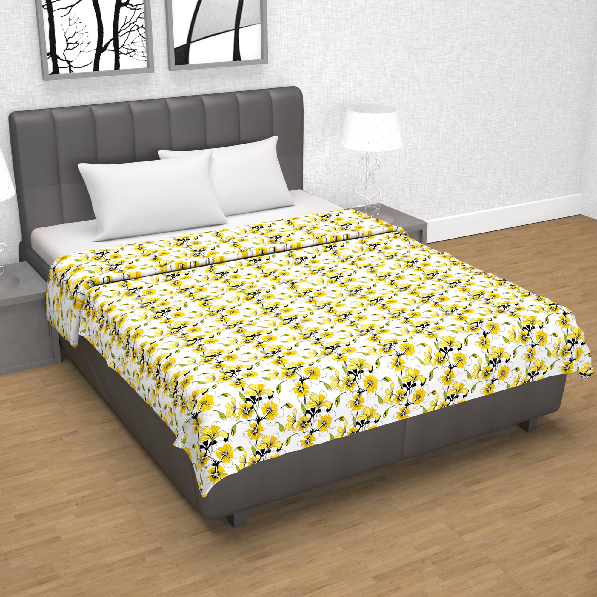     			DIVINE CASA Cotton Floral Printed Double Bed Blanket ( 220 cm x 205 cm ) - Yellow ( Pack of 1 )
