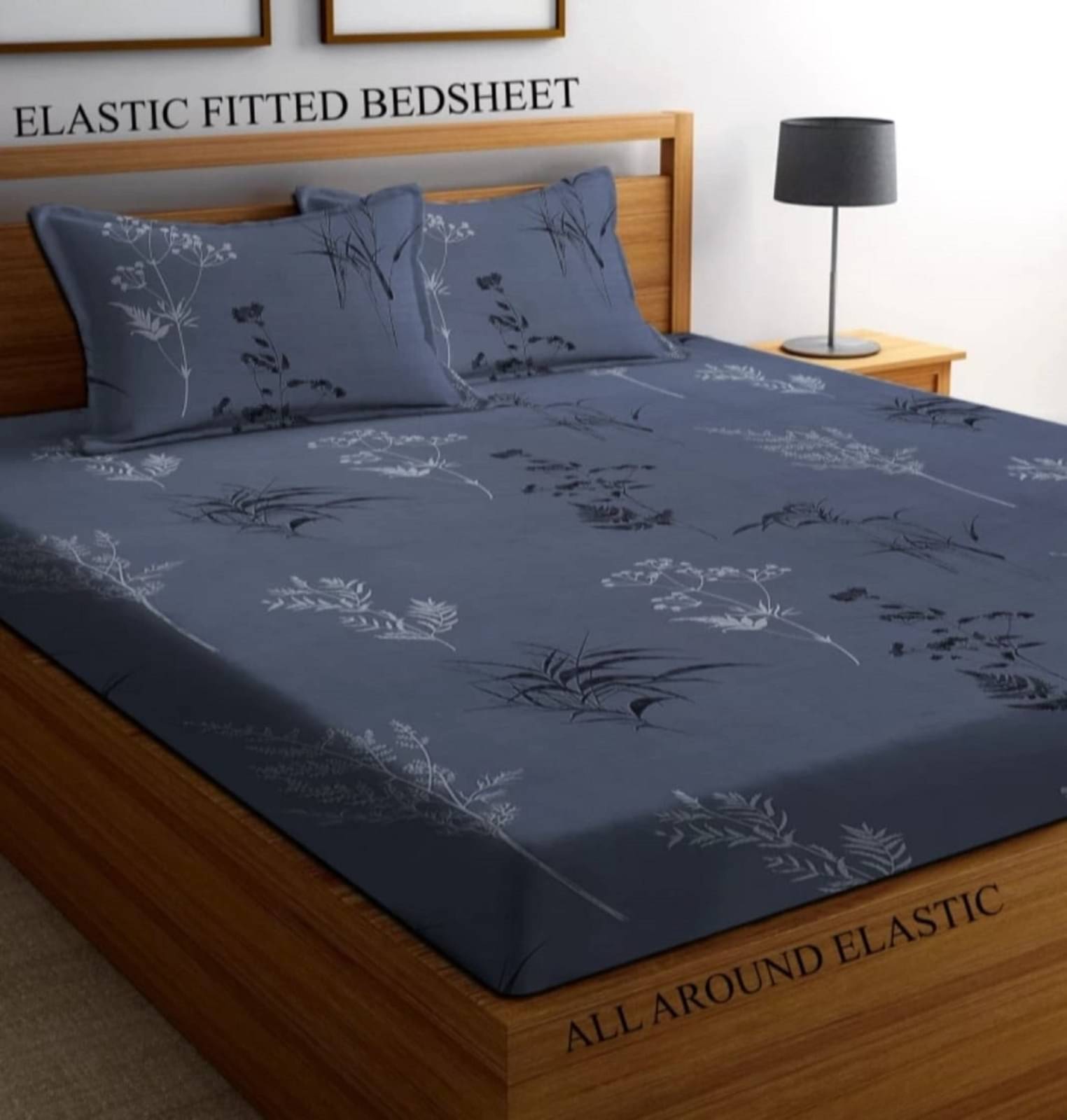     			Decent Home Cotton Abstract Printed Fitted ( Double Bed ) - Light Grey
