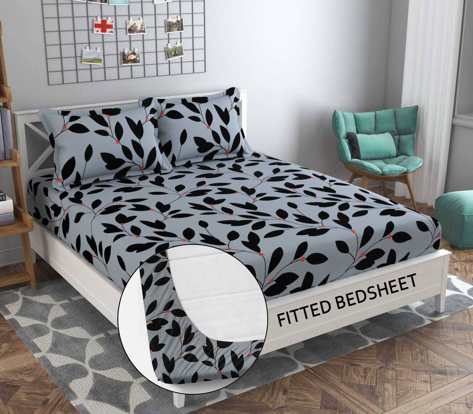     			Decent Home Cotton Abstract Printed Fitted ( Double Bed ) - Light Grey