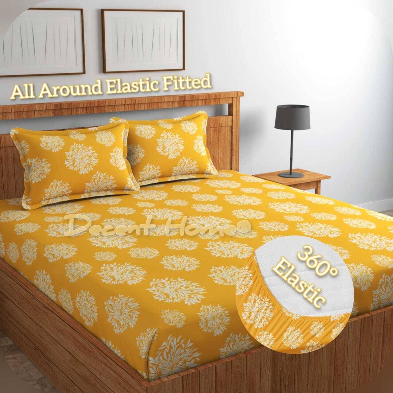     			Decent Home Cotton Abstract Printed Fitted ( Double Bed ) - Yellow