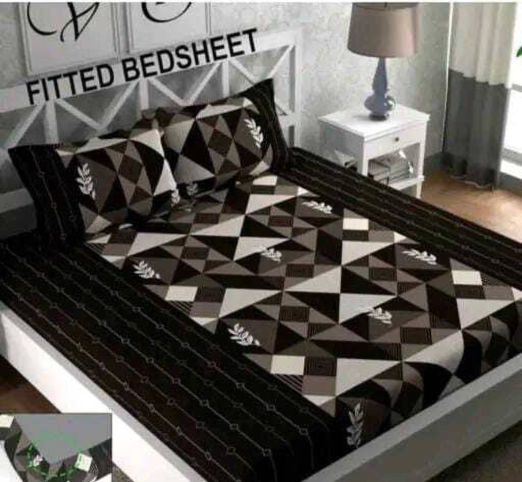     			Decent Home Cotton Abstract Printed Fitted ( Double Bed ) - Brown