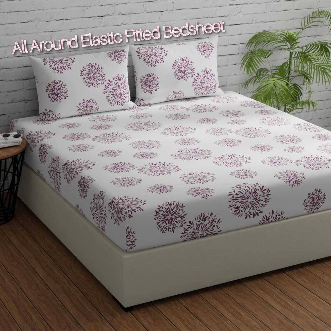     			Decent Home Cotton Abstract Printed Fitted ( Double Bed ) - White