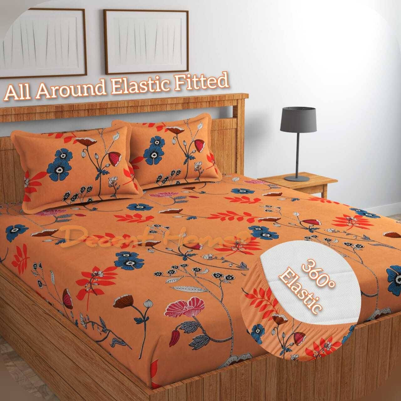     			Decent Home Cotton Abstract Printed Fitted ( Double Bed ) - Orange