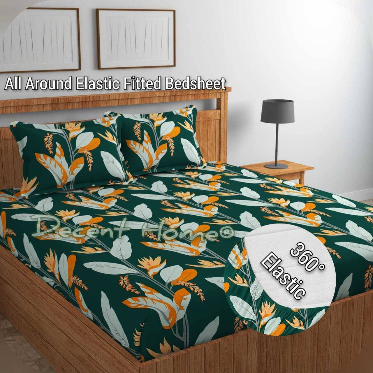     			Decent Home Cotton Abstract Printed Fitted ( King Size ) - Green