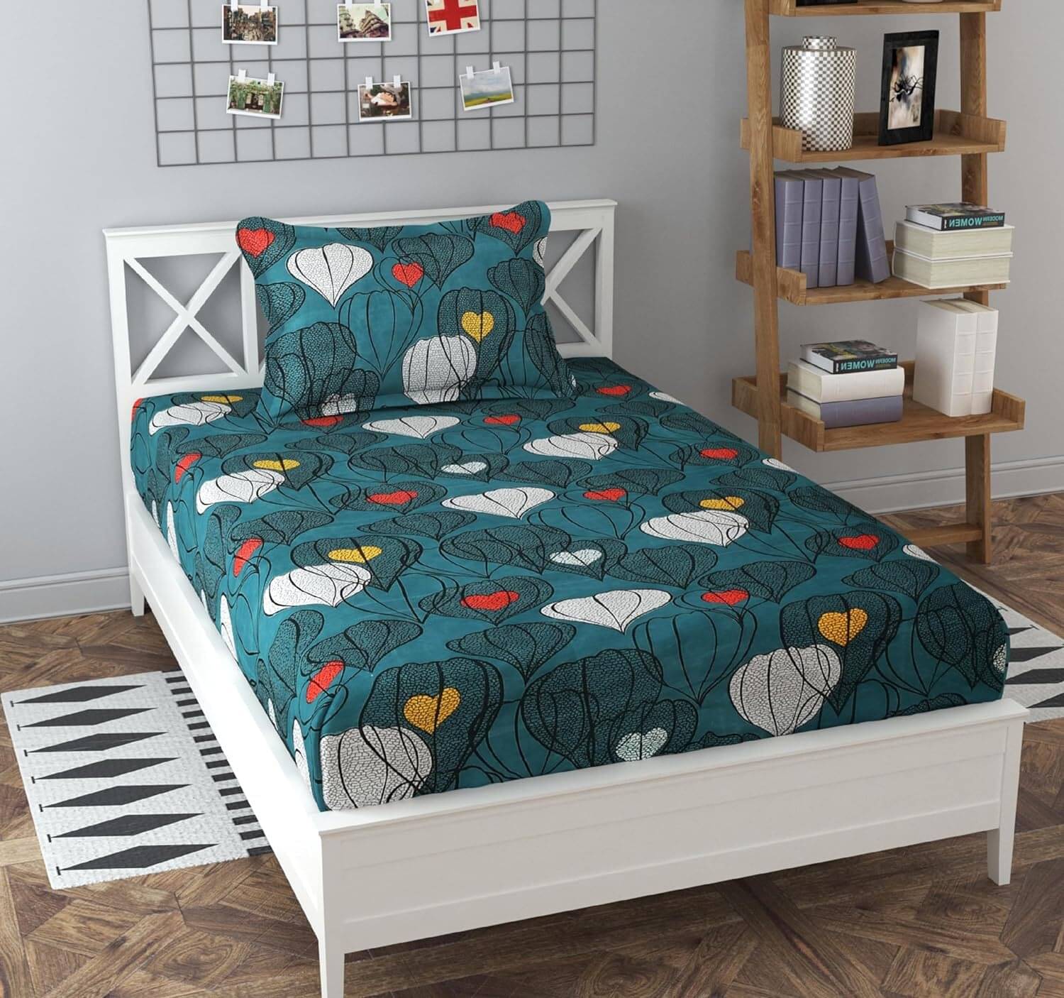     			Decent Home Cotton Abstract Printed Fitted ( Single Bed ) - Green