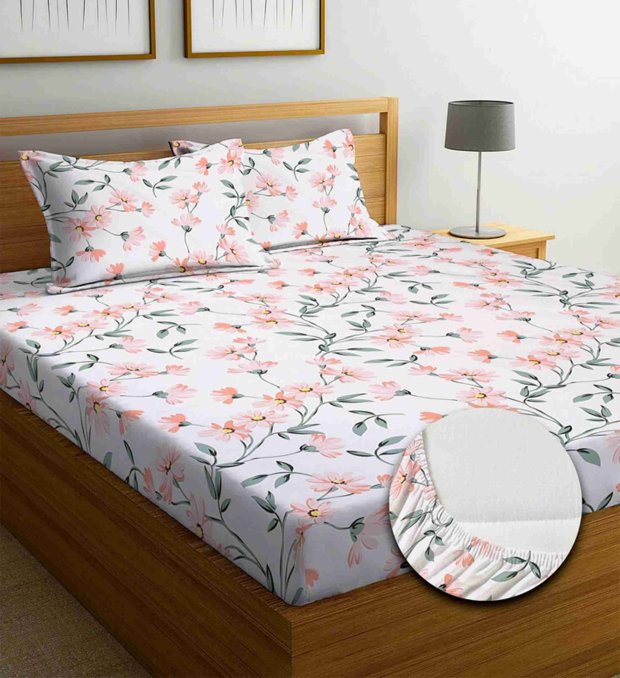     			Decent Home Cotton Abstract Printed Fitted ( Double Bed ) - Pink