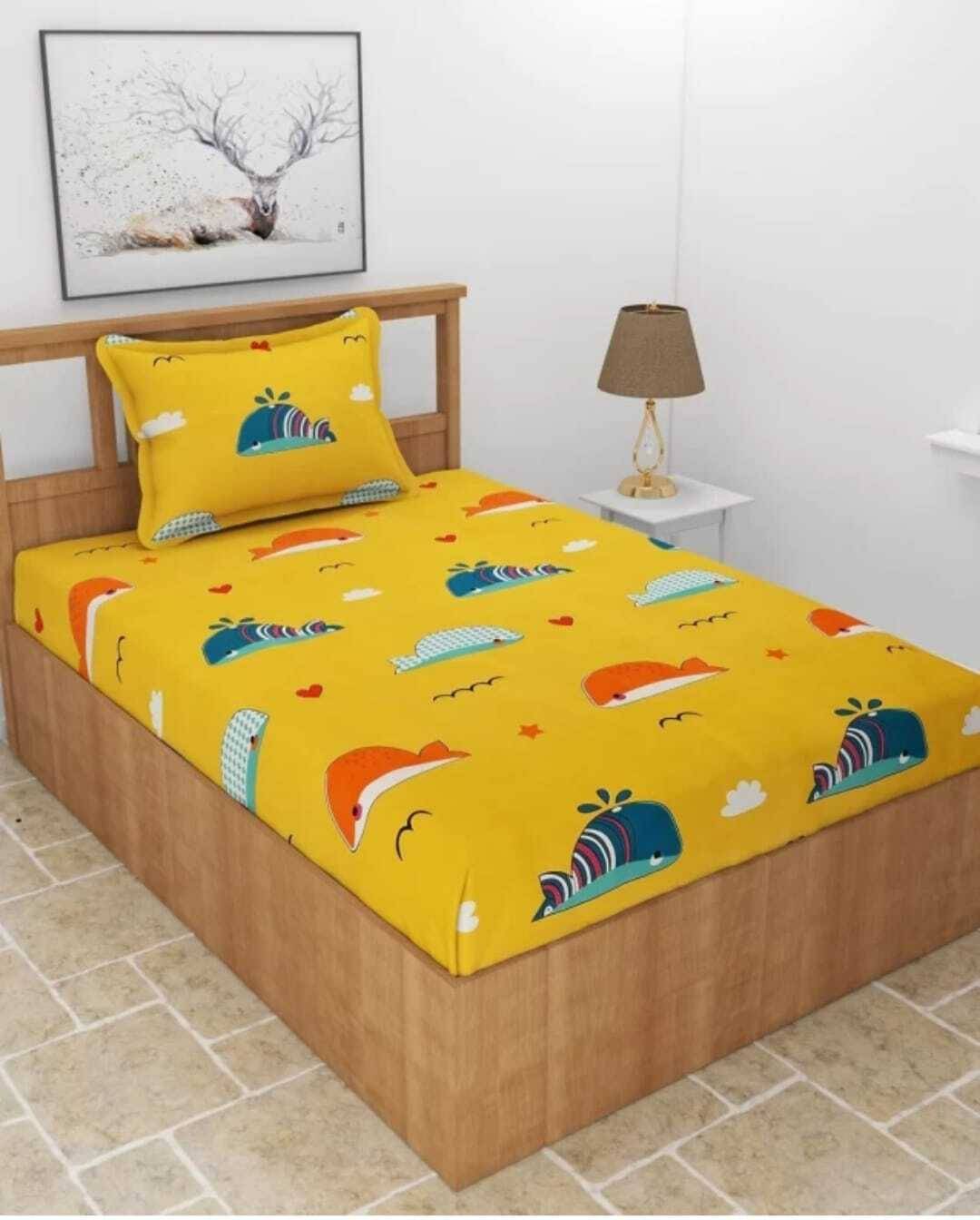     			Decent Home Cotton Abstract Printed Fitted ( Single Bed ) - Yellow