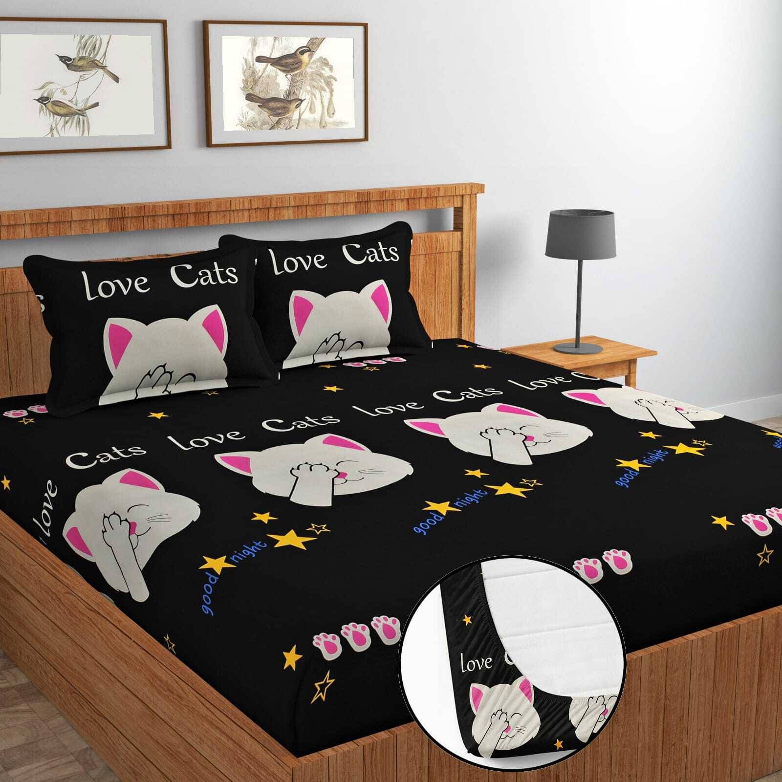     			Decent Home Cotton Abstract Printed Fitted ( Double Bed ) - White