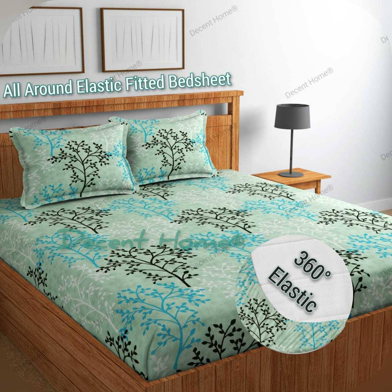     			Decent Home Cotton Abstract Printed Fitted ( Double Bed ) - Green