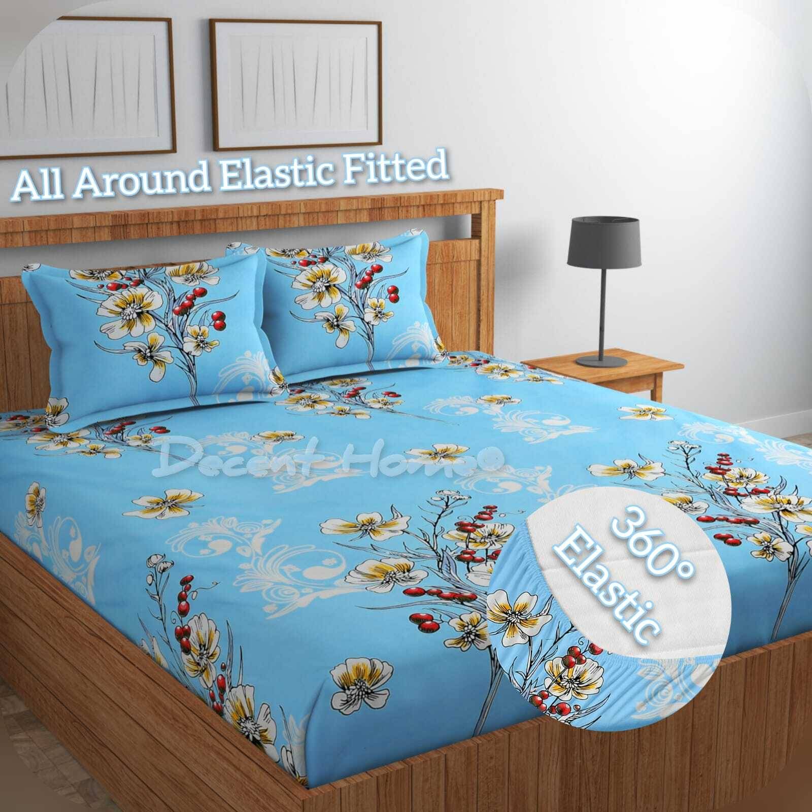    			Decent Home Cotton Abstract Printed Fitted ( Double Bed ) - Blue