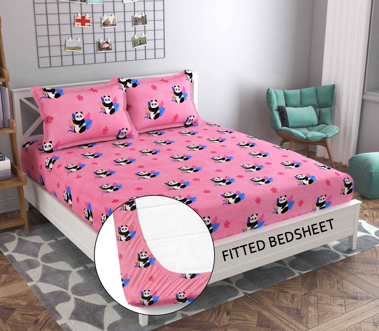     			Decent Home Cotton Abstract Printed Fitted ( Double Bed ) - Pink