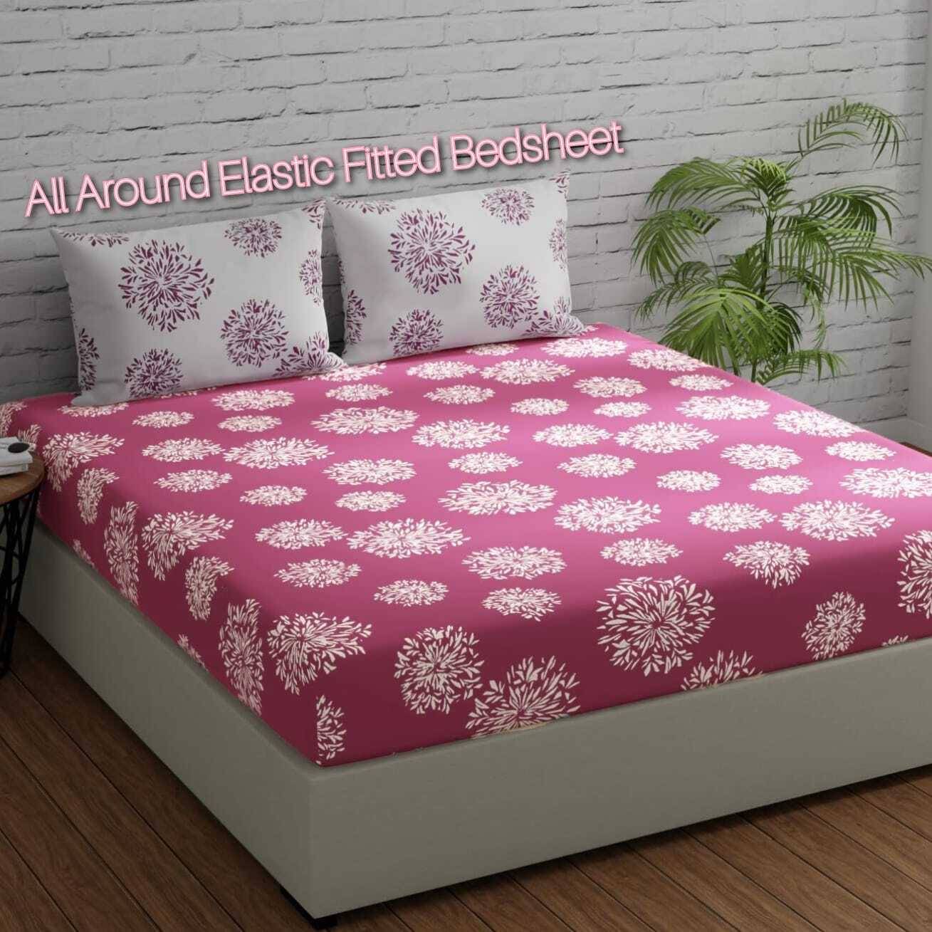     			Decent Home Cotton Abstract Printed Fitted ( Double Bed ) - Pink