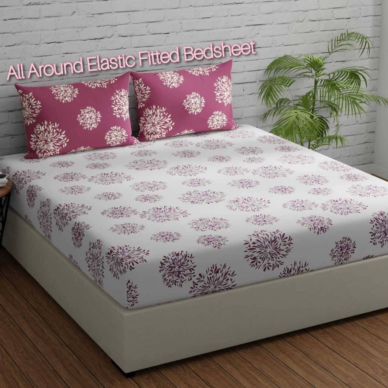     			Decent Home Cotton Abstract Printed Fitted ( Double Bed ) - White
