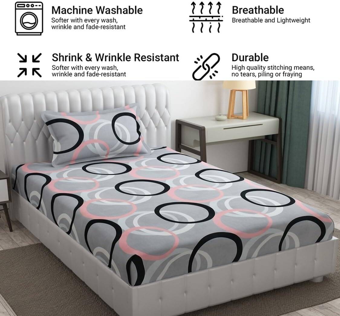     			Decent Home Cotton Abstract Printed Fitted ( Single Bed ) - Light Grey