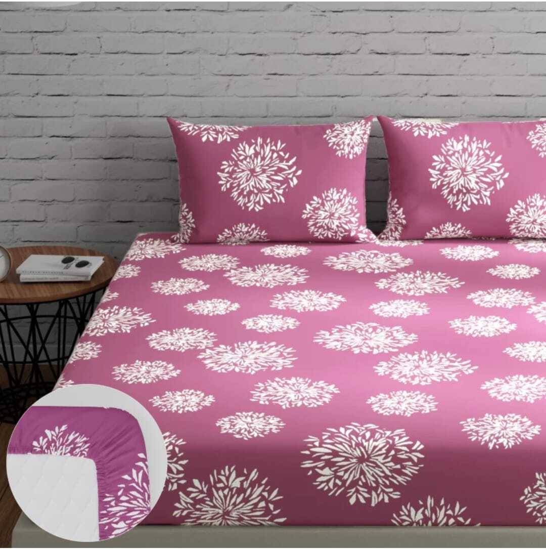     			Decent Home Cotton Abstract Printed Fitted ( Double Bed ) - Pink