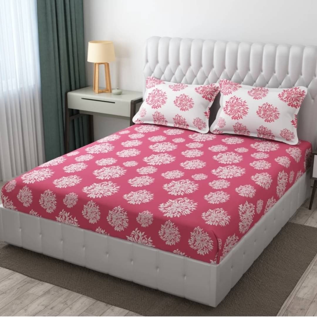     			Decent Home Cotton Abstract Printed Fitted ( Double Bed ) - Pink