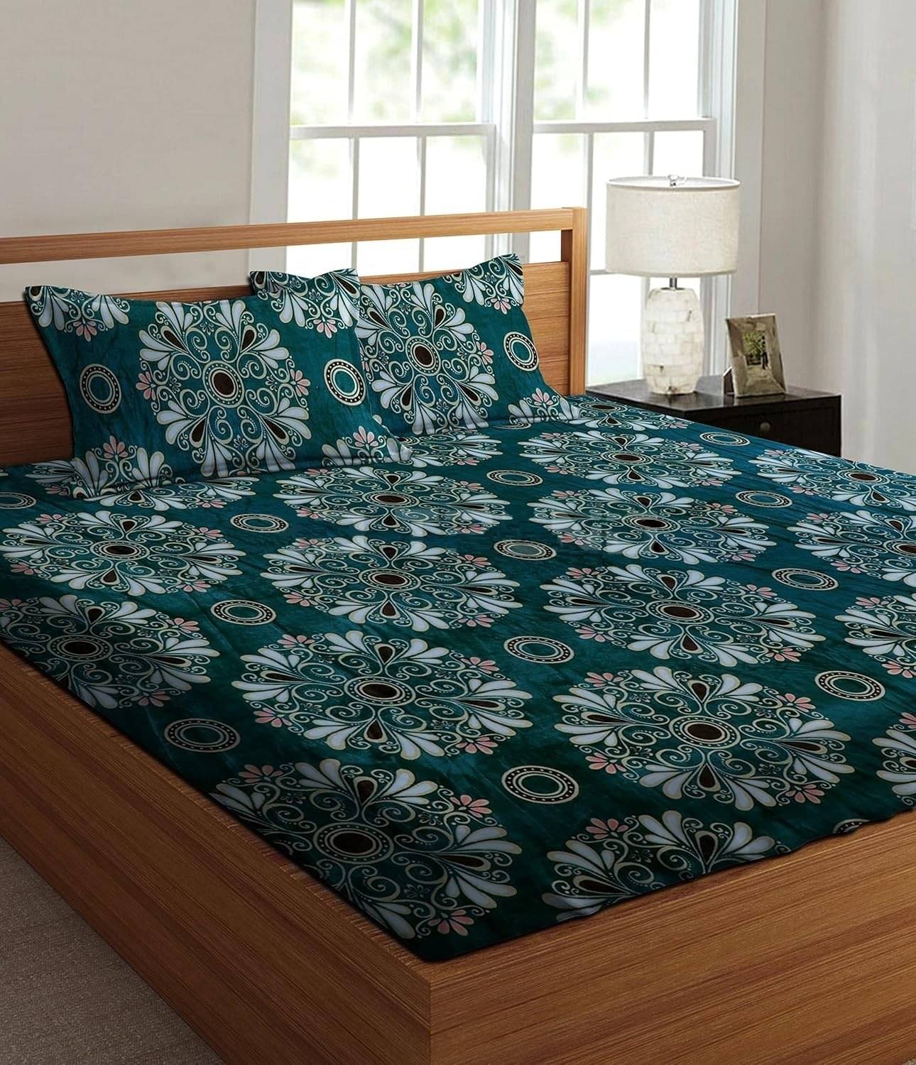     			Decent Home Fleece Abstract Printed Fitted ( Double Bed ) - Green