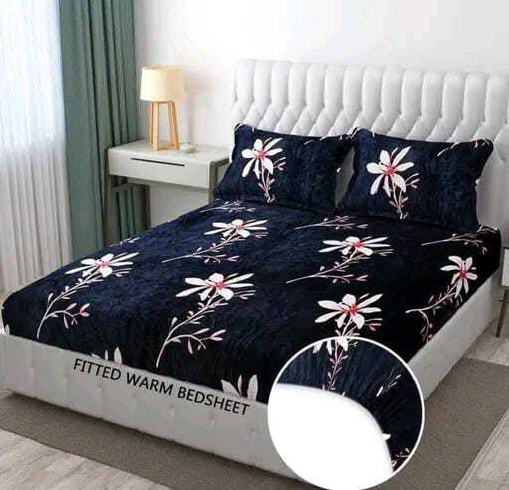     			Decent Home Fleece Abstract Printed Fitted ( Double Bed ) - Blue