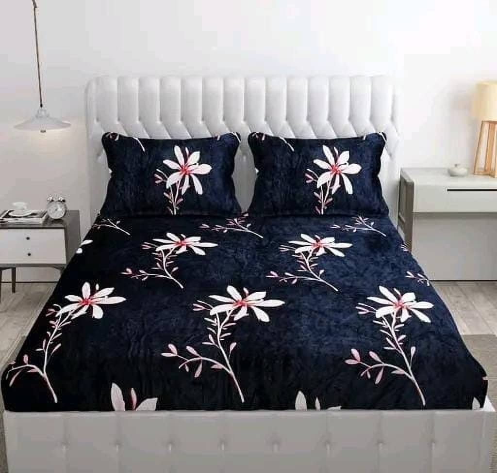     			Decent Home Fleece Abstract Printed Fitted ( Double Bed ) - Blue