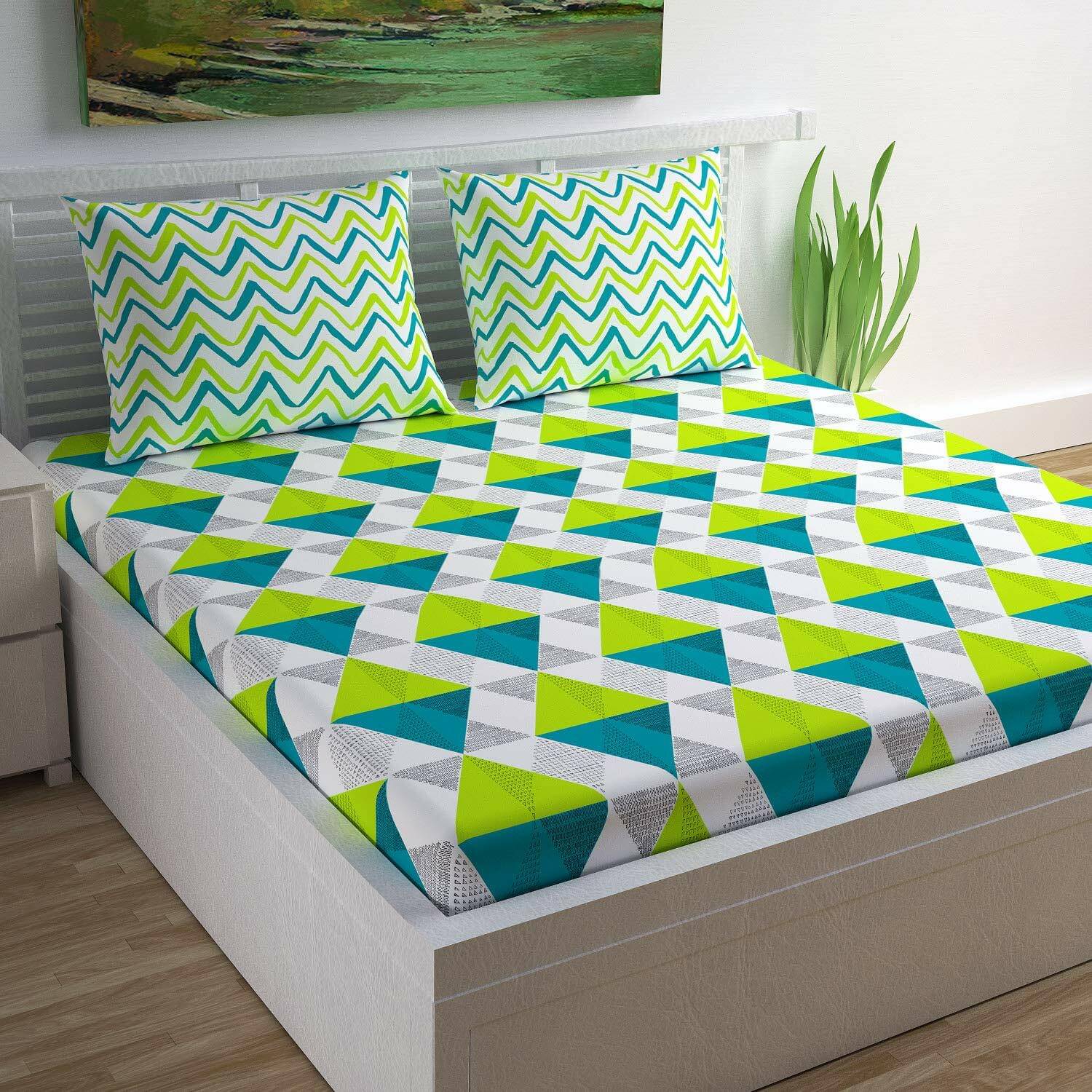     			Decent Home Poly Cotton 1 Double Bedsheet with 2 Pillow Covers ( Green )